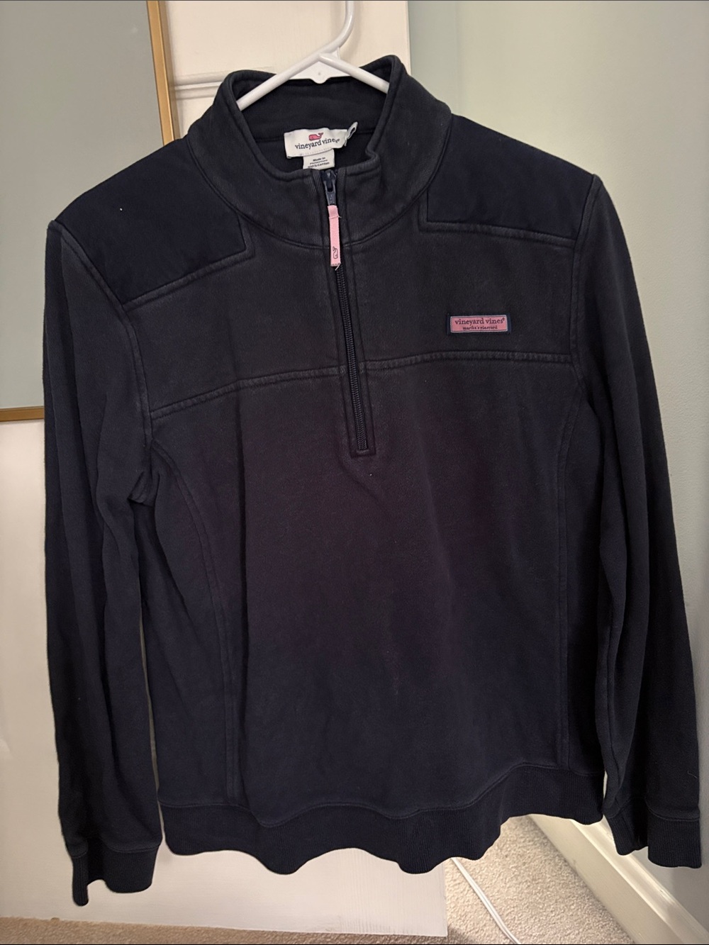 Vineyard Vines Navy Half-Zip Fleece Pullover with Pink Accents